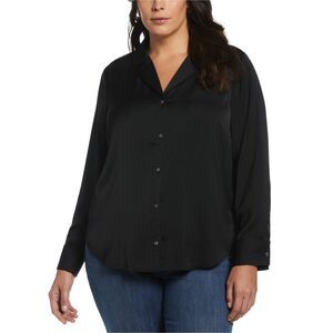 Ella Rafaella Womens Satin Button Down Blouse, Black, NWT